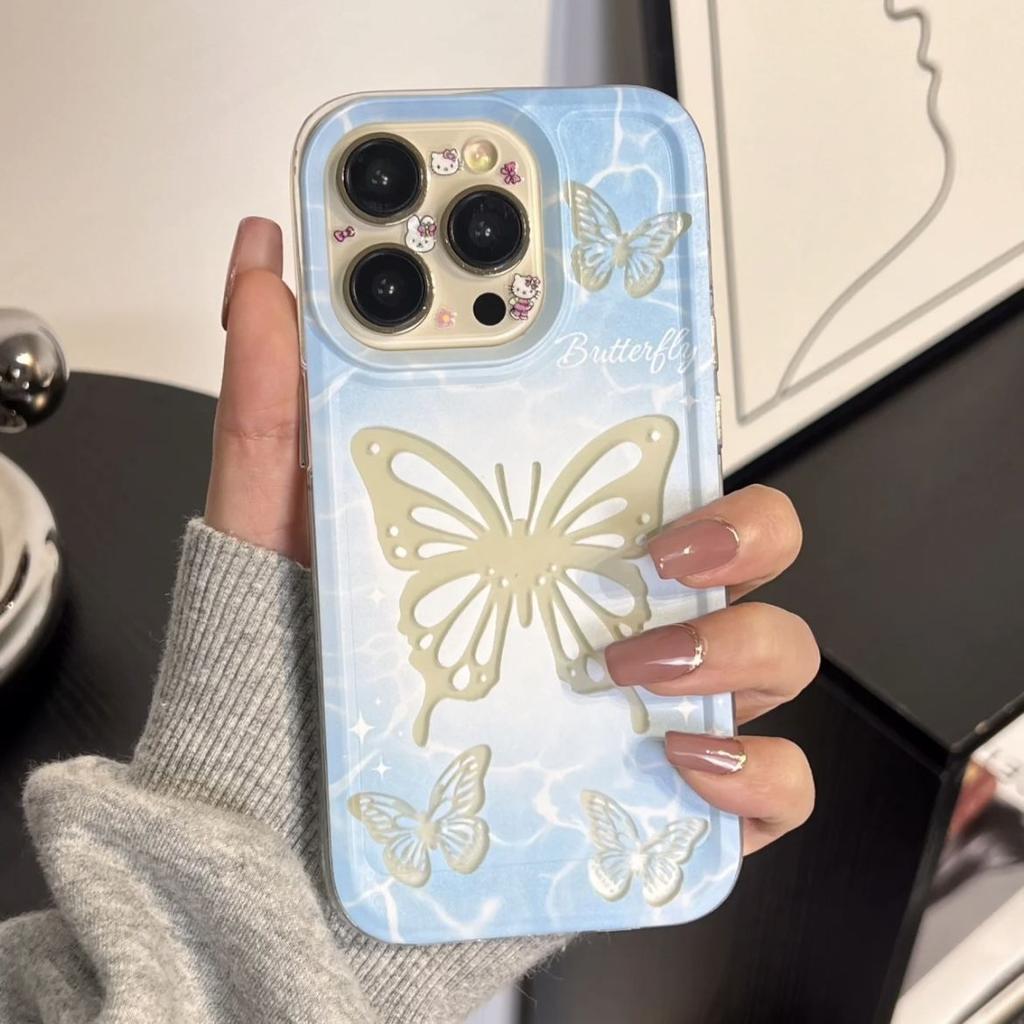 Blue bottom hollow butterfly is suitable for Apple 16 deception mobile phone case 13/12 space 15 soft 11Pro transparent xsmax