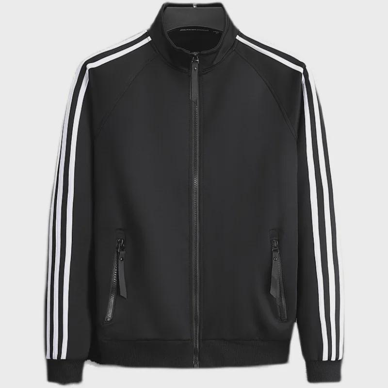 Geacă Sport Subțire de Primăvară/Toamnă pentru Bărbați, Guler Înalt pentru Tineret, Cardigan Clasic cu Fermoar cu Trei Dungi