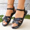 2025 foreign trade new casual twist rope flat-soled Roman sandals rear empty cross-woven large-size women's shoes