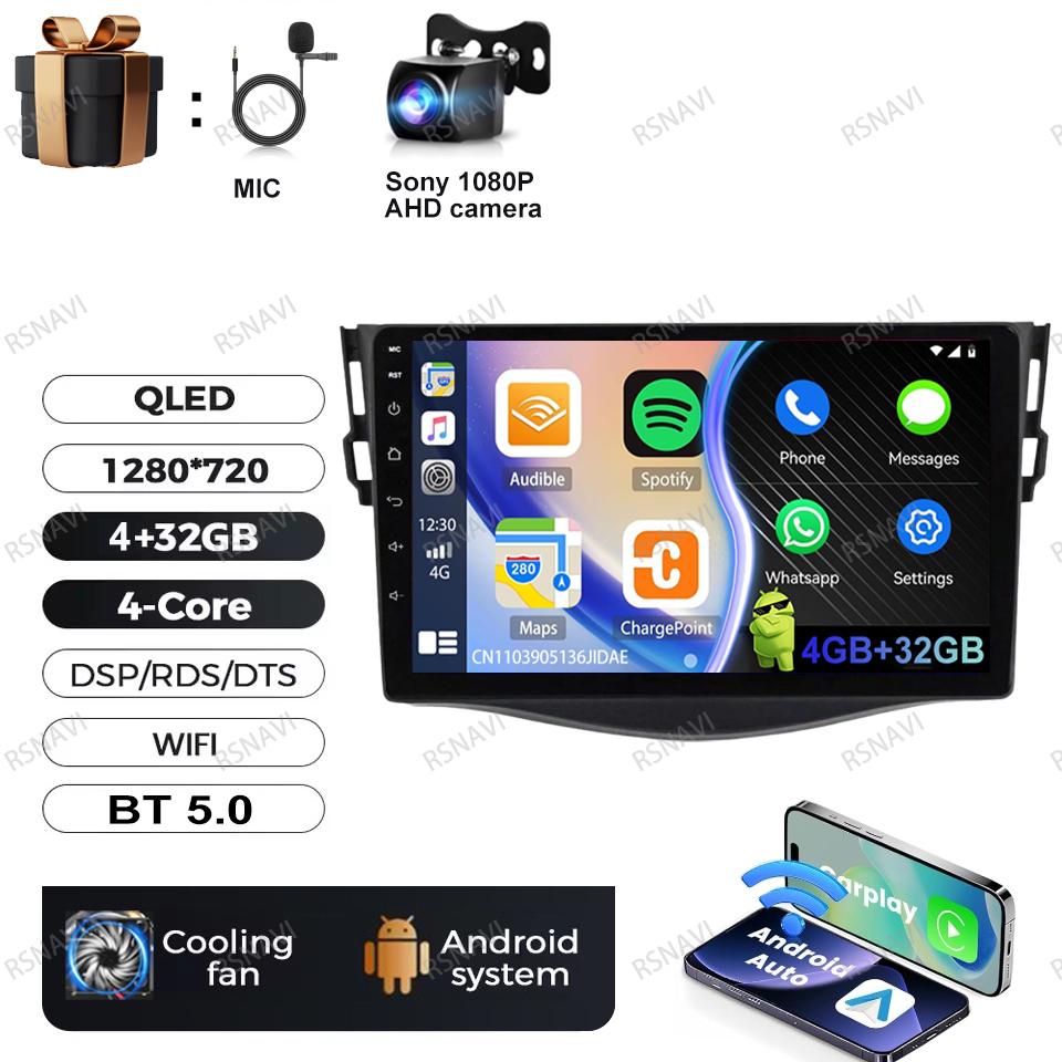 Car Radio Android 16 For Toyota RAV4 Rav 4 2005-2013 DVD Viedo Player DSP 5G WIFI Wireless Carplay Auto Multimedia QLED Qualcomm