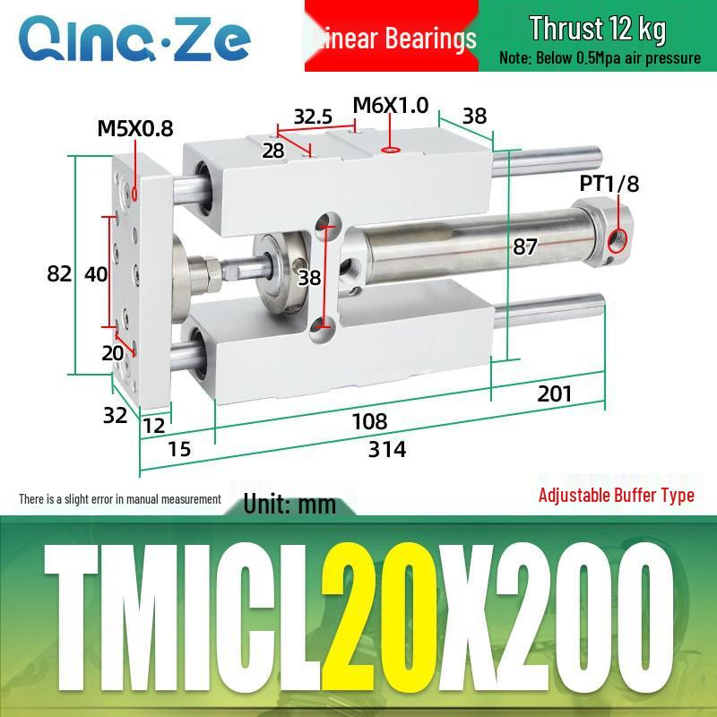 Triple-Rod Cylinder with Guide Bracket and Buffer TMICL/TMICM 12/16/20/25-50/75/100