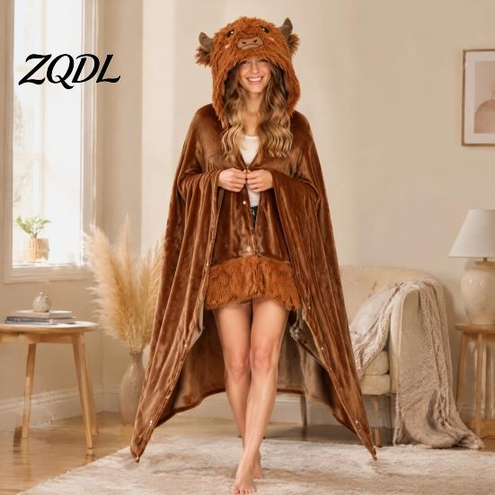 Übergroßer Deckenhoodie Tier-Wearable für Damen, Flanell-Sweatshirt Leichter Samt-Bademantel-Decke, Knopfleiste Cosplay-Umhang Nachtwäsche Winter