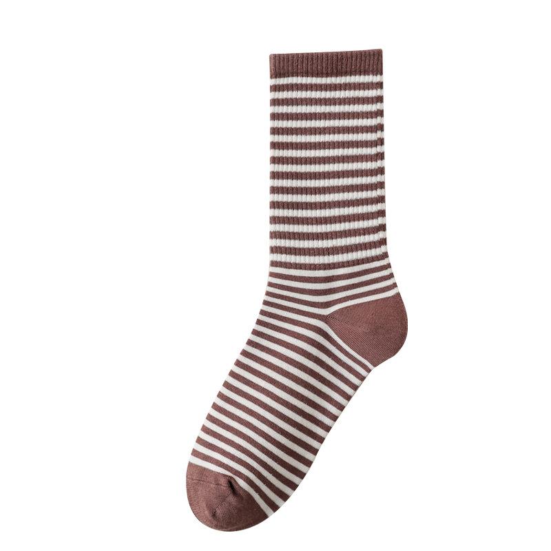 Spring and Autumn Cotton High-top Socks, Trendy and Versatile Mid-top Socks, Women's Striped Pile Socks