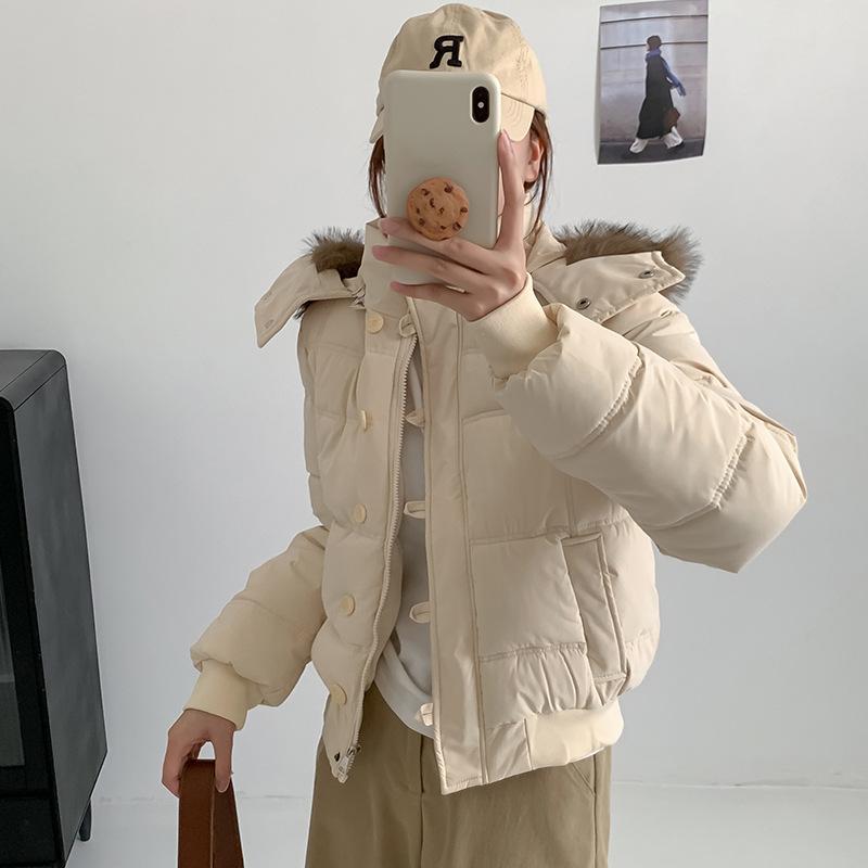 Winter new cotton-padded clothes women's thickened fur collar hooded loose warm small cotton clothes