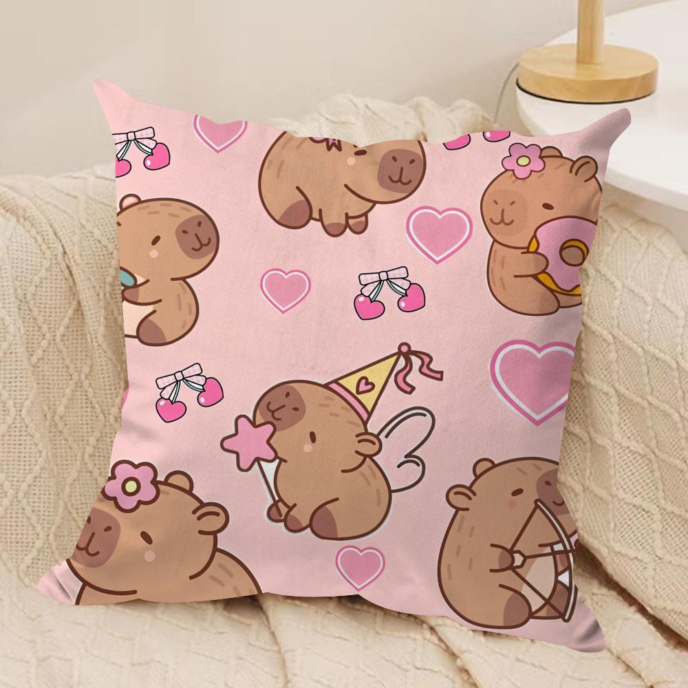 Capybara Cartoon Cute Cushion Cover Silky Short Plush Invisible Zipper Dustproof Sofa Pillow Case for Home Decor