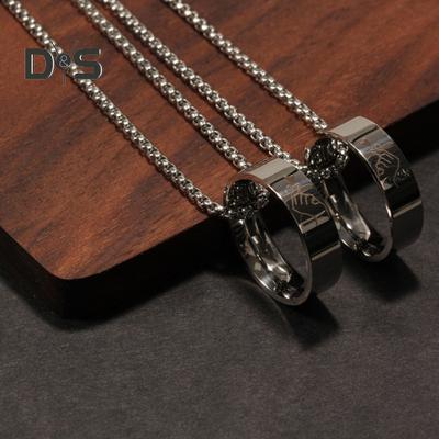 Matching Necklace for Couples Engraved Ring Pendant Necklace Romantic Jewelry Gifts for Anniversary Wedding Valentine's Day Christmas Birthday