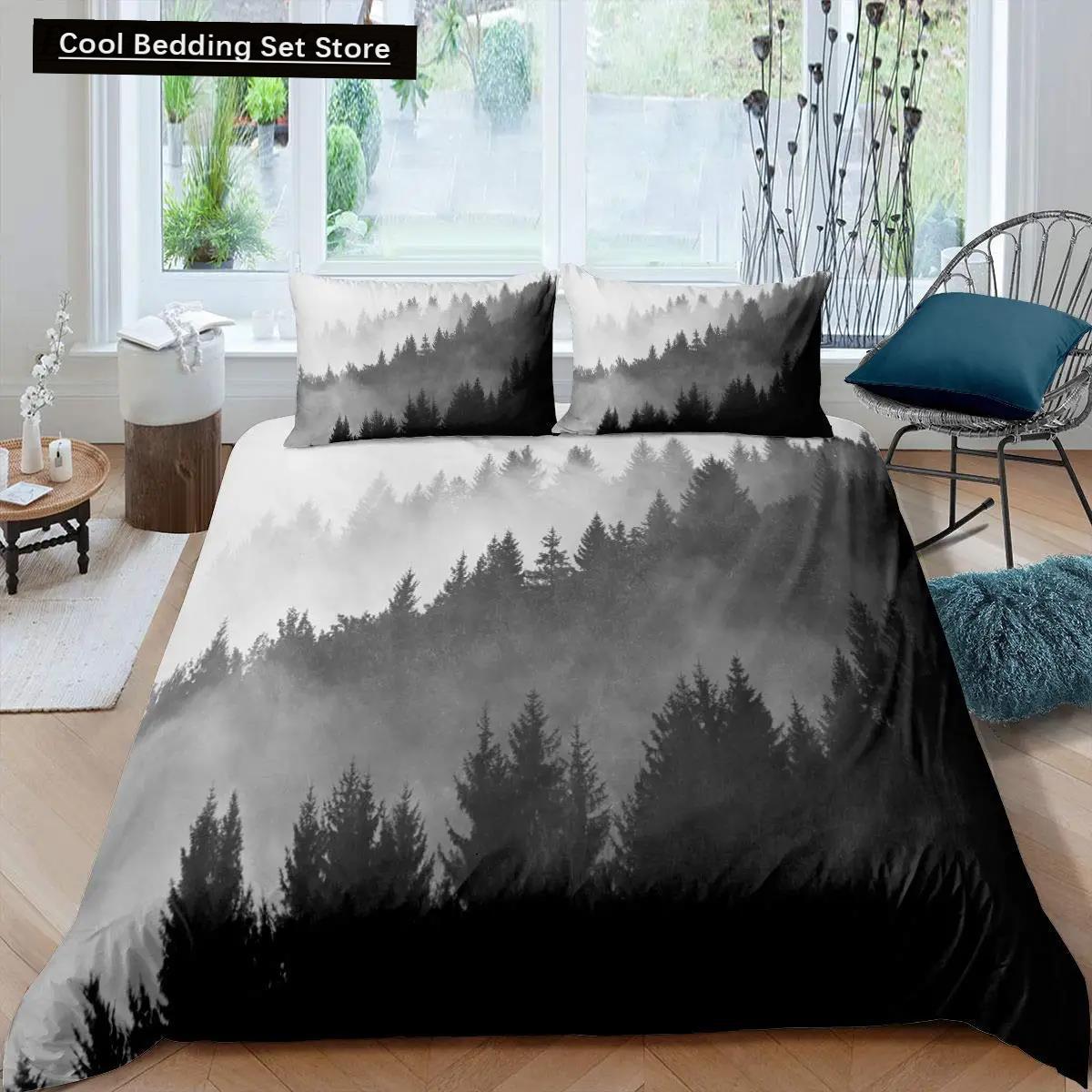 

Comforter Smoky Mountain Pine Trees Comforter Boys Landscape Natural Scenery Art Polyester Bedding Set Comforter (quilt)-EU Single(135*200cm)3pcs