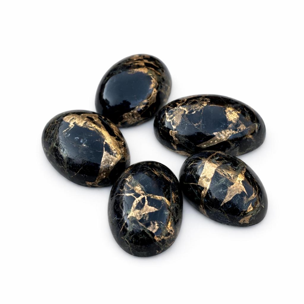 AAA+ Black Copper Turquoise Oval Cabochon, Flat Back Natural Gemstone, High Grade Stone for Jewelry Making