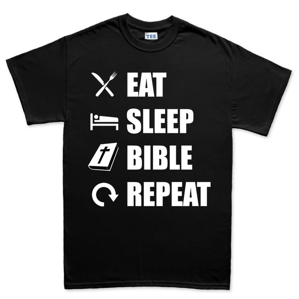 Mens Eat Sleep Bible Repeat Funny Religious Christian T-Shirt Tee Top T-Shirt