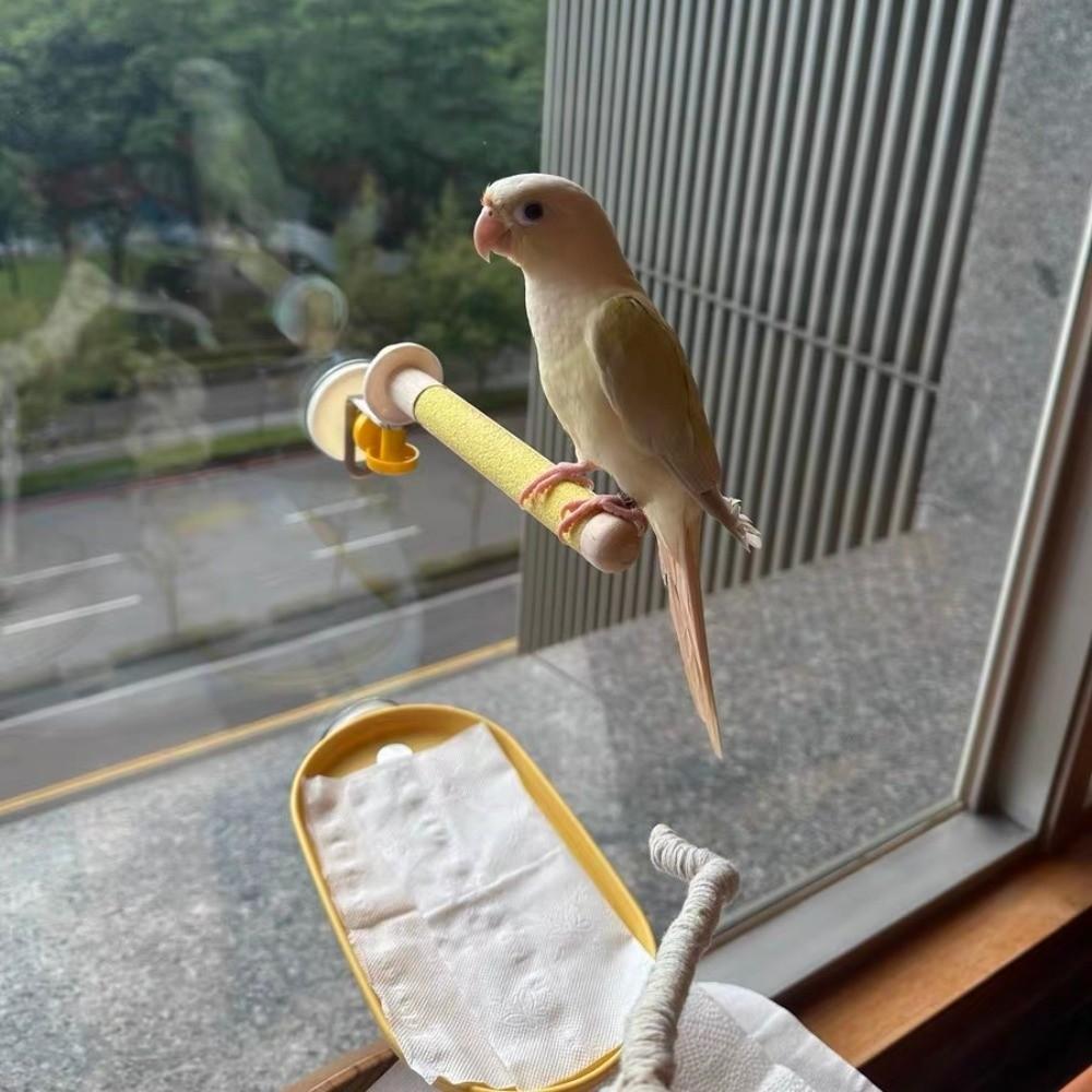 DIY Suction Cup Bird Climbing Perch Comfortable Grip Easy To Install Parrot Standing Perch with Tray Non-slip Stable