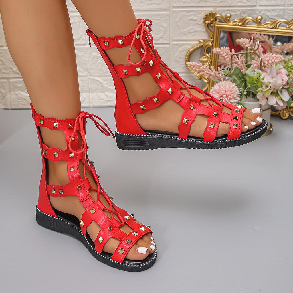 Fashion 2025 New Women Sandals Hollow Round Head Cross Strap Casual Flat Shoes for Women Fashion Summer Women Sandals Zapatos De Mujer