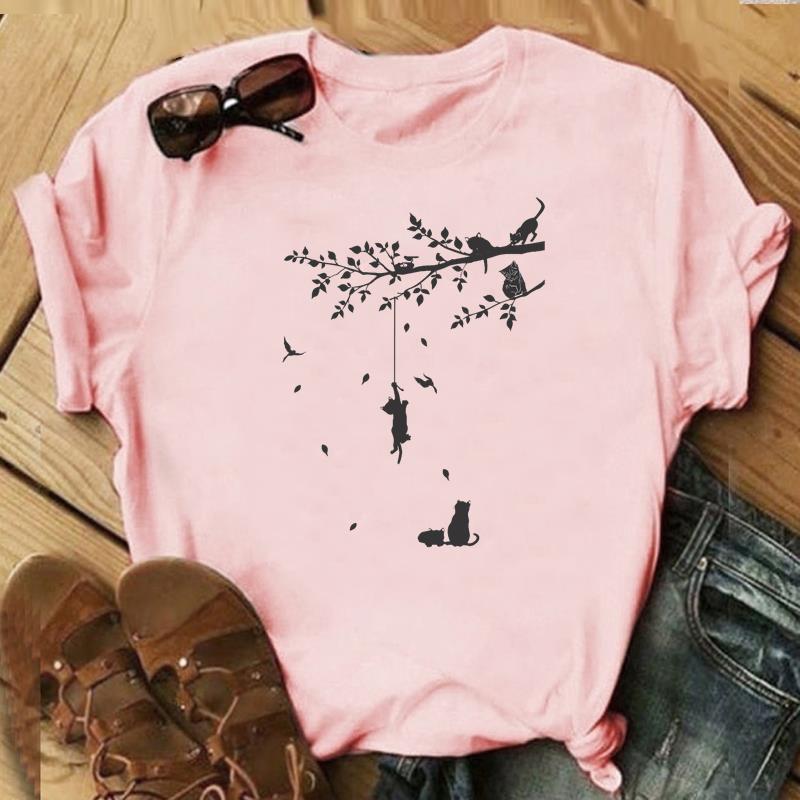 Tricou cu stil minunat Top Fashion Tricou Îmbrăcăminte anii 90 Sweet Cat Pet Ocazional mânecă scurtă Femei Print Lady Femeie Tricou grafic