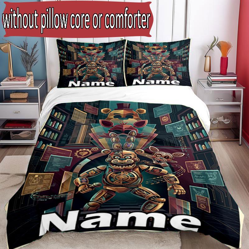 3-teiliges Bettbezug-Set (1 * Bettbezug + 2 * Kissenbezug, ohne Kern), Benutzerdefinierter Name Five Nights at Freddy's Muster Bettwäsche-Set, Heim Schlafzimmer Dekor Geschenk
