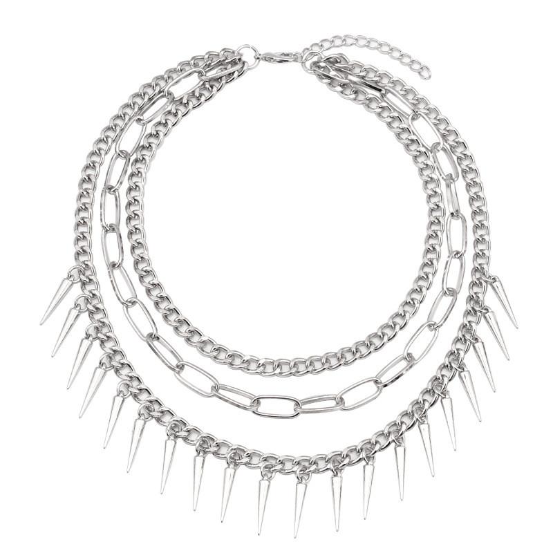 Style Multilayer Steel Necklace For Men And Women With Geometric Pendant