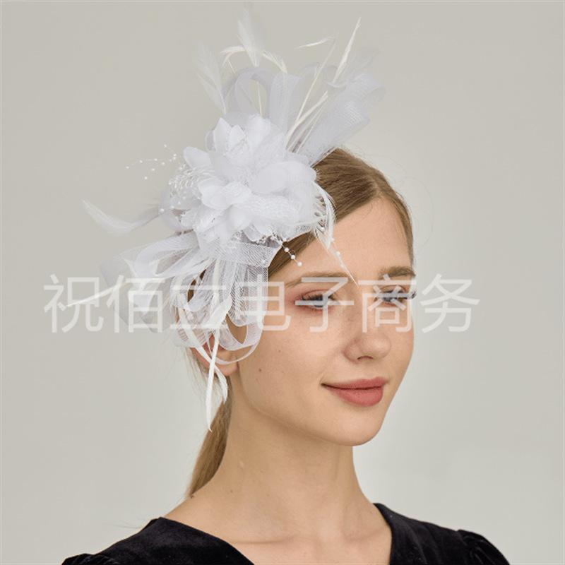 European and American feather headgear bridal hair accessories mesh yarn head flower top hat wedding decoration headgear head flower wholesale
