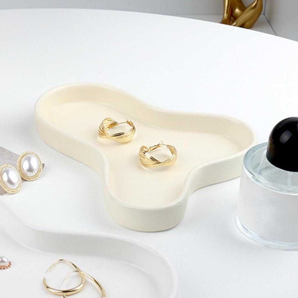 Multipurpose Decorative Tray Jewelry Plate Dish for Desktop Bedroom Decor Beige