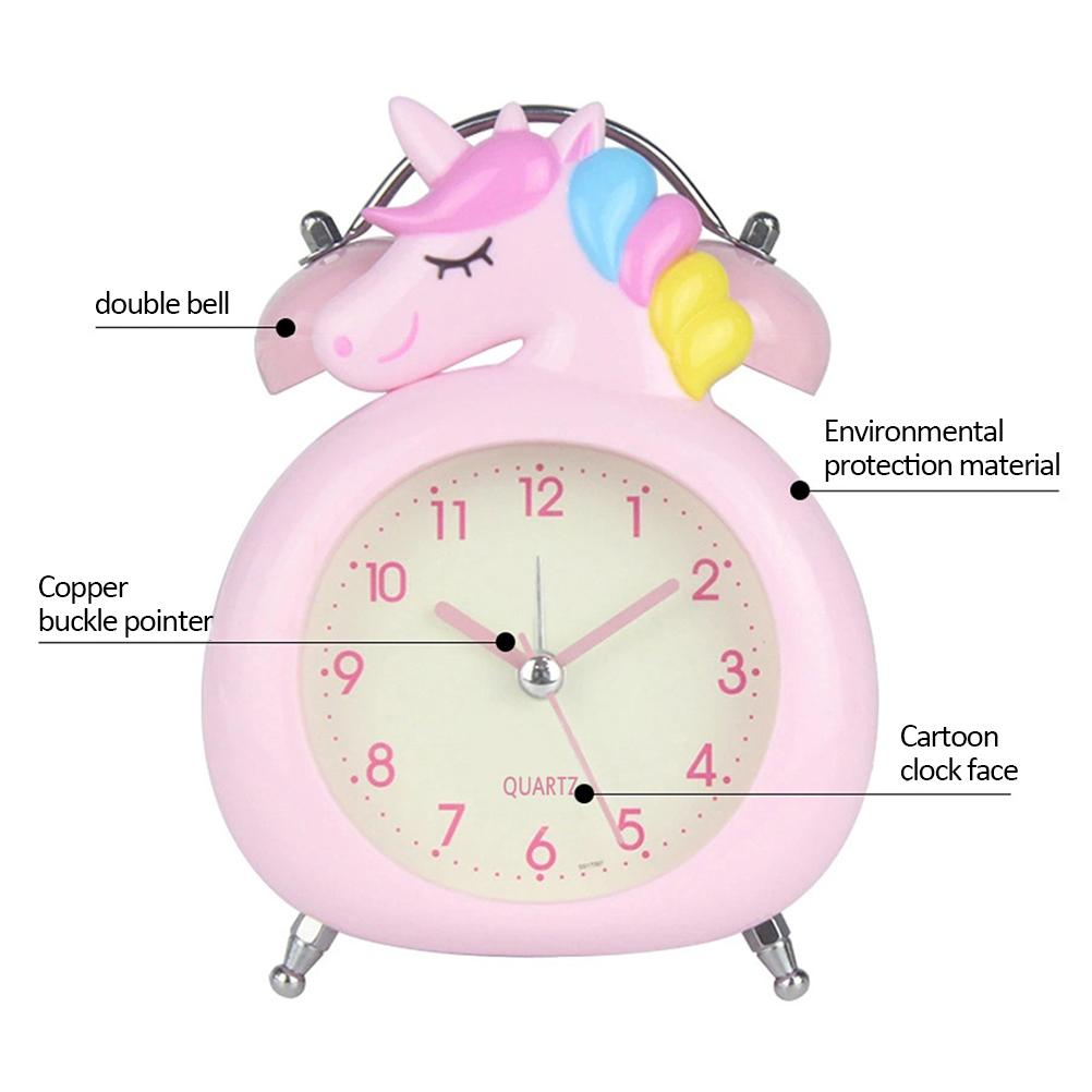 Cute Cartoon Alarm Clock Kids Students Bell Alarm Clock Child Desk Table Clock Night Light Needle Clocks Birthday Gifts