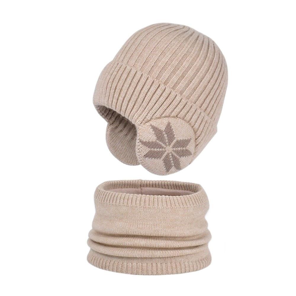 2pcs Coldproof Children Knitted Beanie Solid Color Pullover Hat Fashion Scarf Hat Set  Winter