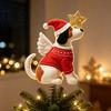 Festive Dog Home Decor Felt Christmas Tree Topper, Plush Stuffed Angel Treetop Ornament with Winter Party Tabletop Santa Hat And Glitter Star for Xmas