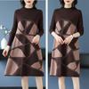 Autumn Winter Women's Plus Size Sweater Dress Loose Pullover Color-Block Knit Midi Dress Thick A-line Sweater Dress