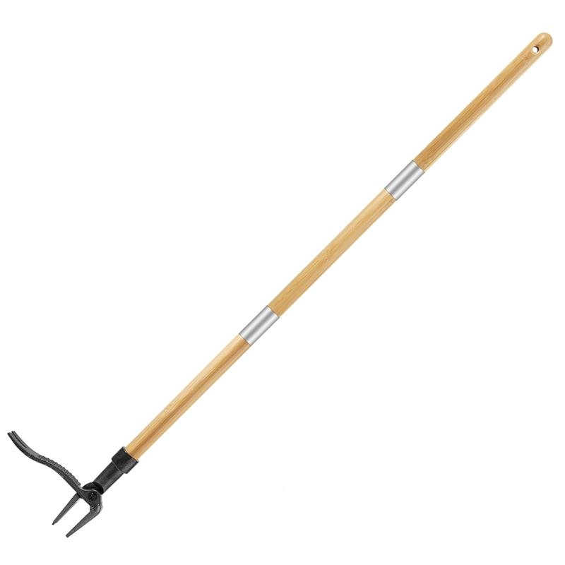

46 Inch Weed Puller Tool With Long Handle Bamboo Grip & 4 Claw Steel Head 3-Section Design For Stand Up Gardening Tool