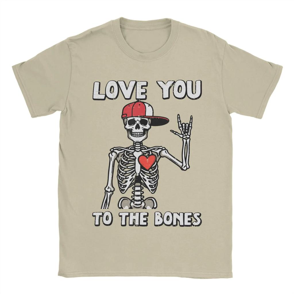 Valentines Day Skeleton Love You Rocker T Shirt for Men Cotton Vintage T-Shirt Round Collar Tees Short Sleeve Clothing Gift Idea