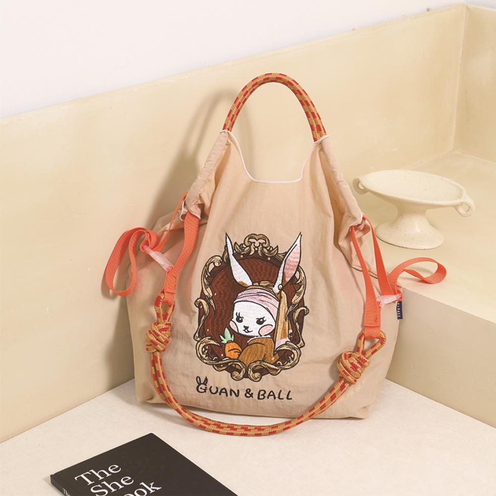 Trendy Large-Capacity Japanese-Style Nylon Embroidery Shoulder Bag for Women