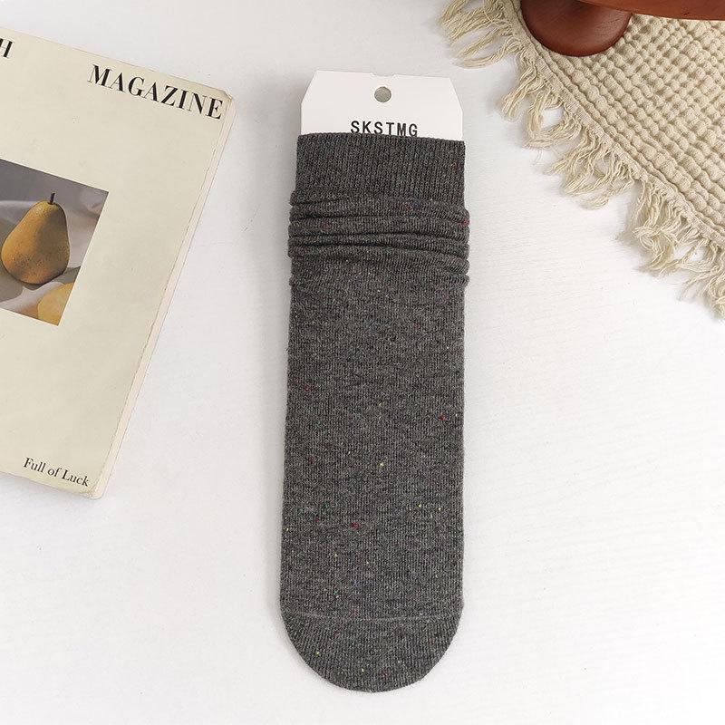 

Женские носки до середины икры для весны и осени, из пряжи в горошек, махровые носки для осени и зимы, универсальные хлопковые носки, однотонные длинные носки 1 pair серый