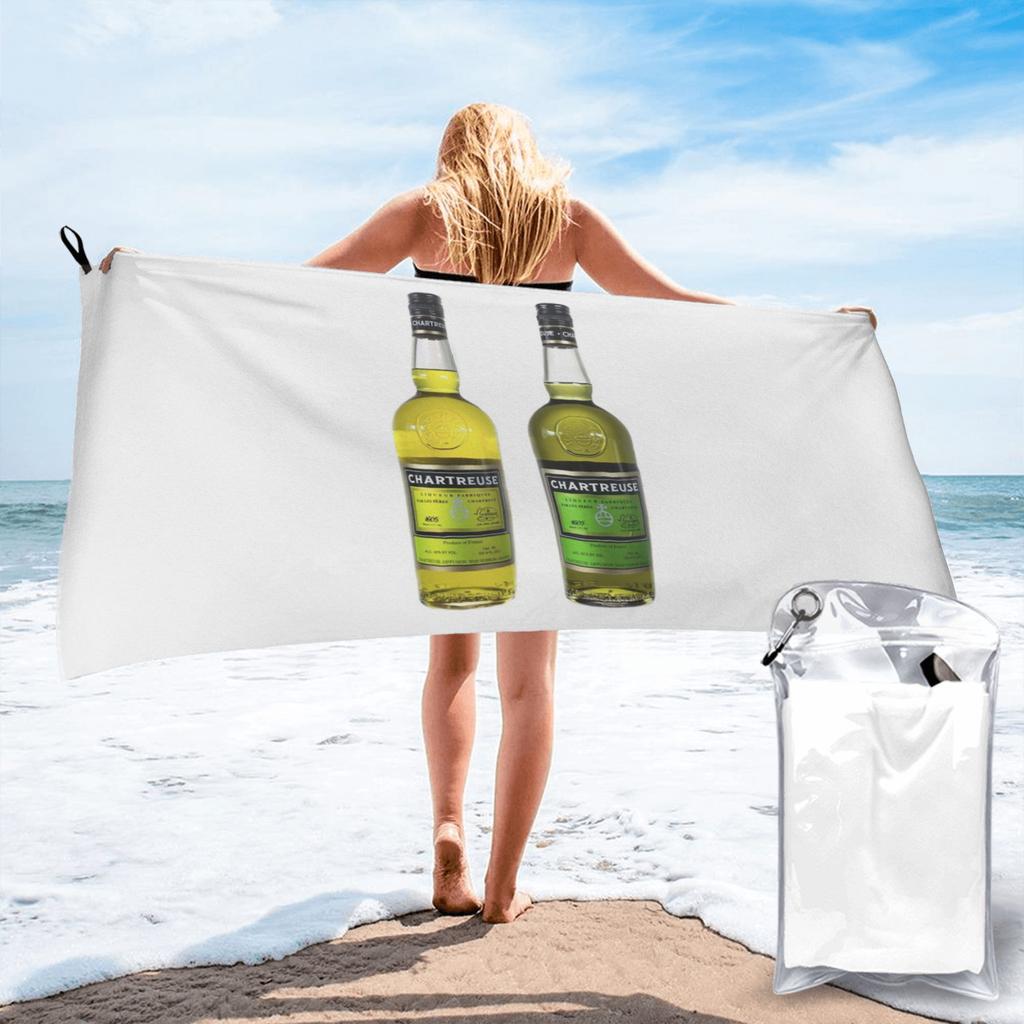 Green Chartreuse Bottle Oil Painting Drink Beach Towel Soft Microfiber Quick Dry Absorbent Quick Towels For Swimming
