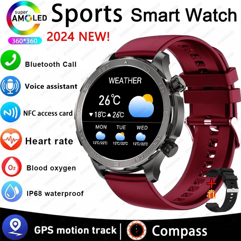 New GPS Track Smart Watch Men AMOLED HD Screen Outdoor Sports Fitness Heart Rate NFC IP68 Waterproof Bluetooth Call Smart Watch
