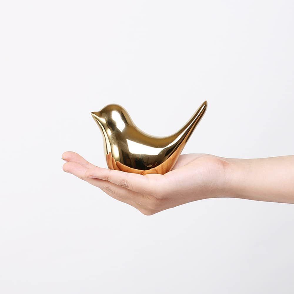 Ceramic Golden Blessing Birds Figurine for Home Decor | Ceramic Figurines - (Set of 2 Piece, Golden)