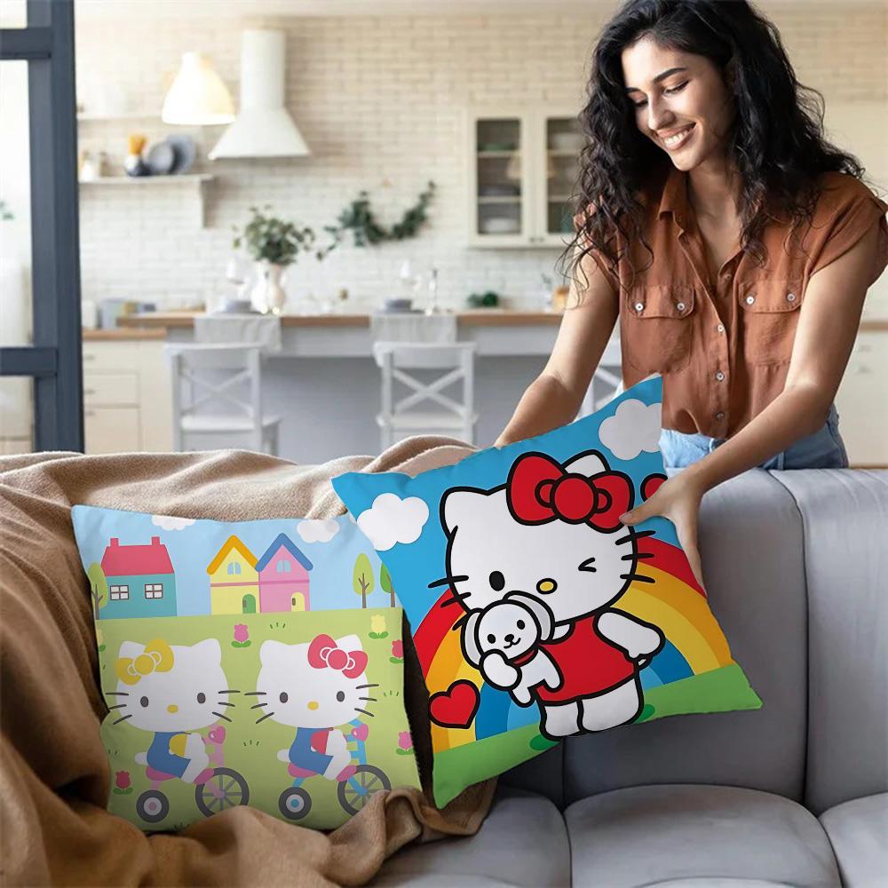 Cartoon Cute Hello Kitty Pillow Covers Cartoon Sofa Decorative Home Double-Sided Printing Short Plush Cute Cushion Cover