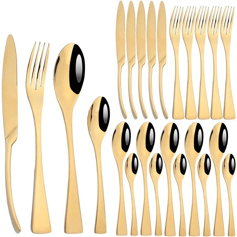 24Pcs/Set Cutlery Sets 304 Stainless Steel Mirror Tableware Knife Forks Spoons Silverware Dinnerware Kitchen Flatware Gift Box