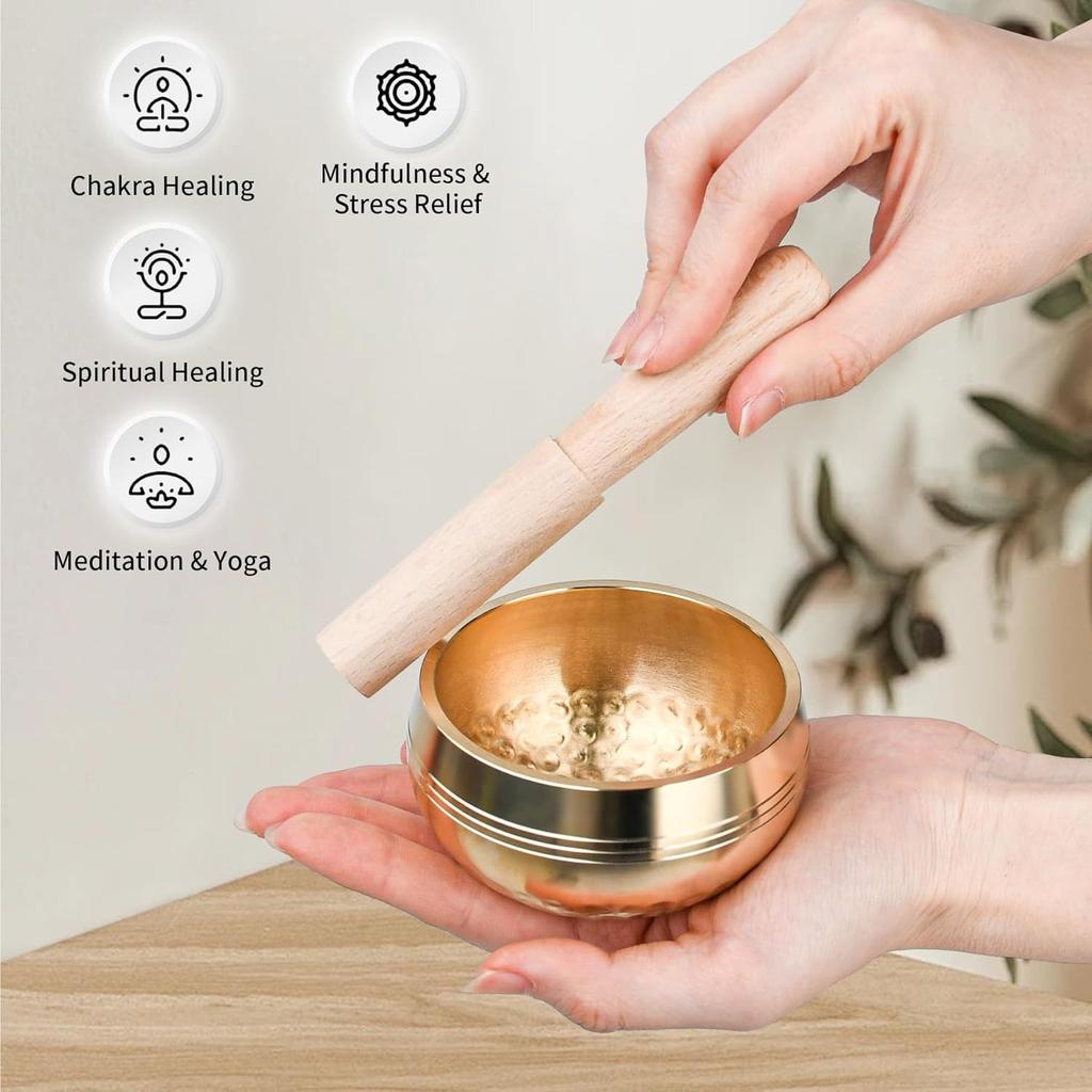 Tibetan Singing Bowls Set-Meditation Sound Bowl-Singing Bowls Hand-hammered in Nepal for Yoga, Chakra Healing, Mindfulness, and Stress Relief
