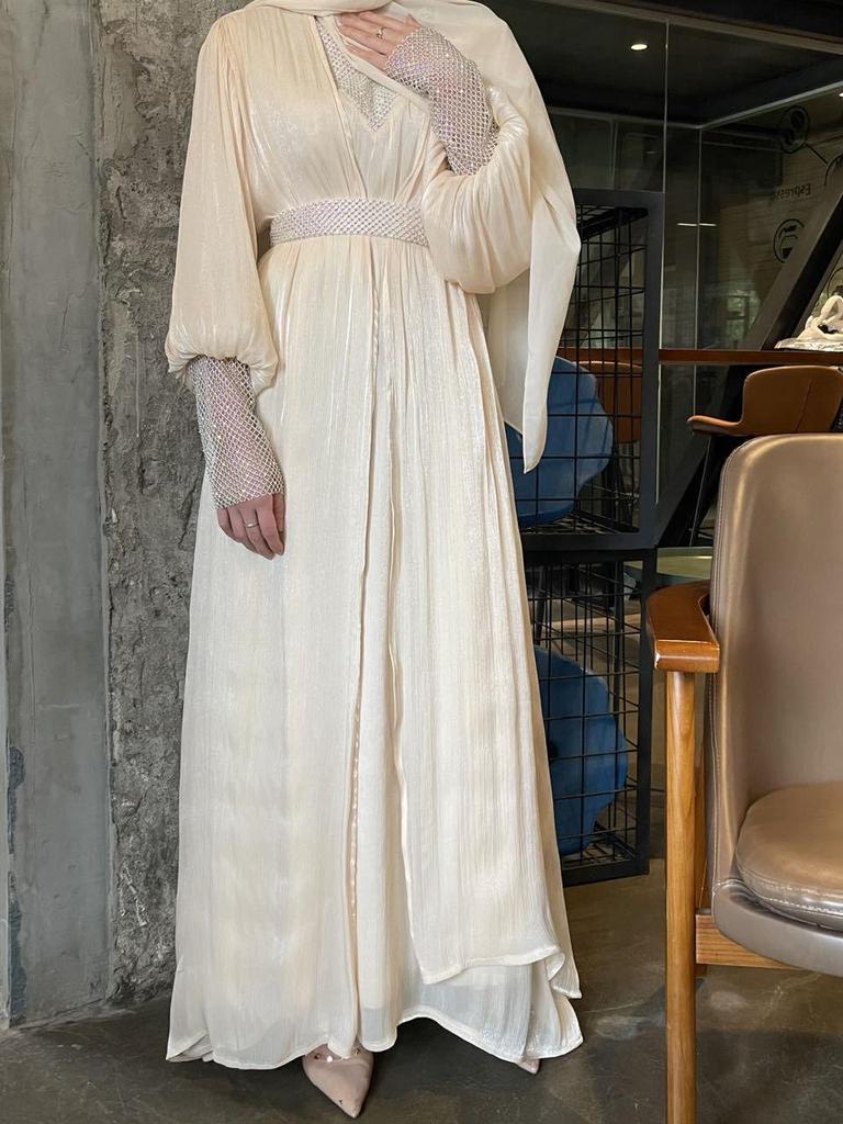 Elegante Conjunto de Vestido de Fiesta Brillante de Gasa para Mujer