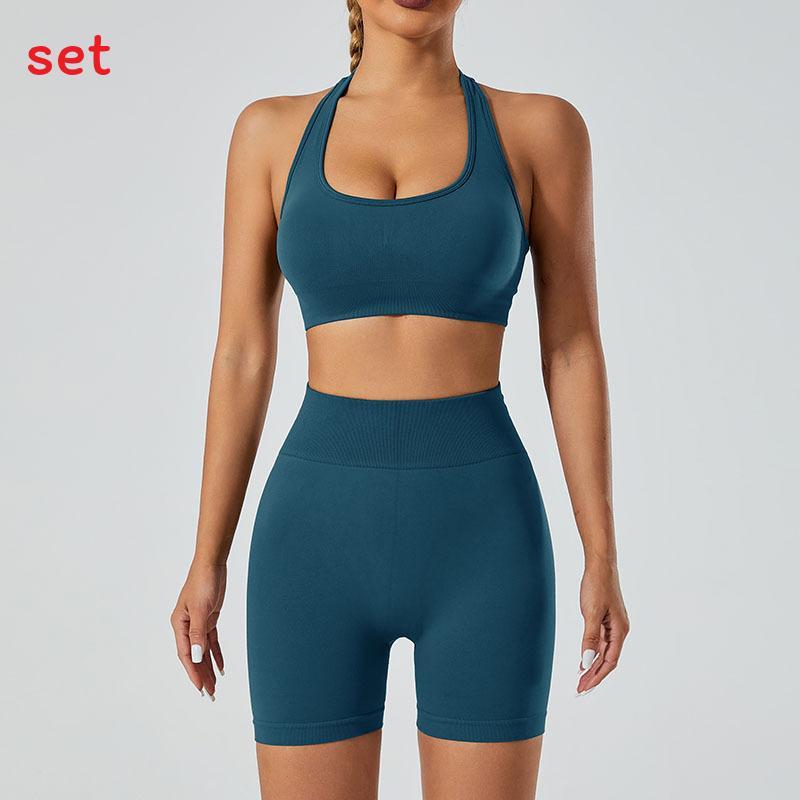 Yoga Outfit Women Seamless High Elastic Shorts Sports Bra Set With Moisture Wicking For Fitness And Running