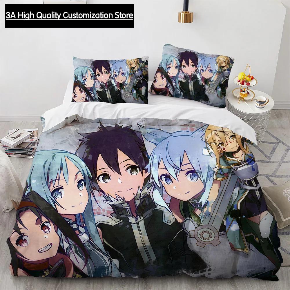 Sword Art Online Bedding Set Anime Duvet Covers King Queen Double Twin Size Adults Boys Bed Linens Single Double Size Decor Home