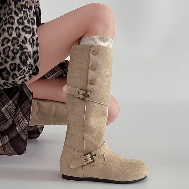 Suede retro two-wear velvet warm tall women's knight boots autumn and winter belt buckle thick heel thin fashion boots