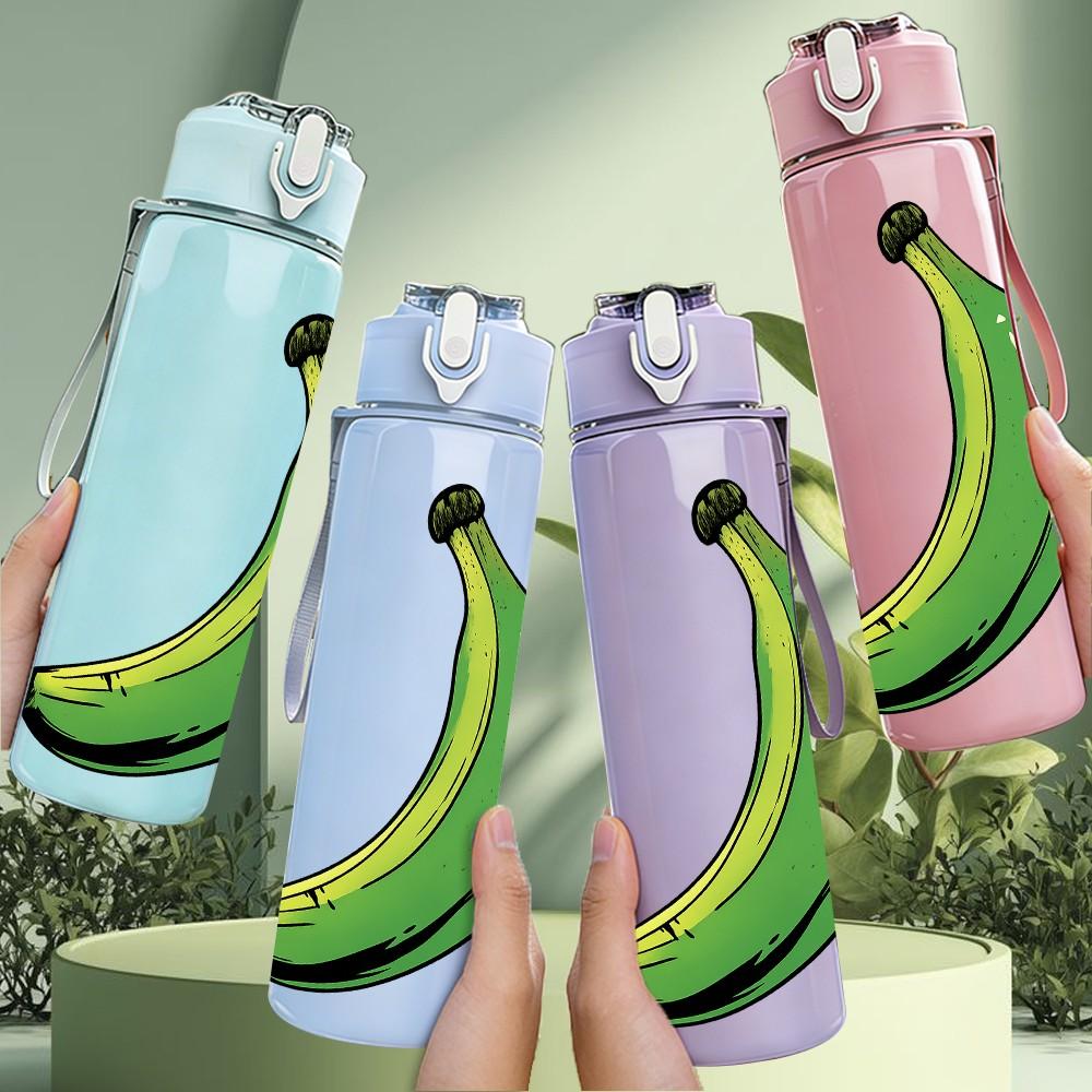 1PC Single Green Banana Fruit Print 750ml Color Plastic Sports Water Bottle Leakproof Flip Straw Lid For Sports Office Home Use
