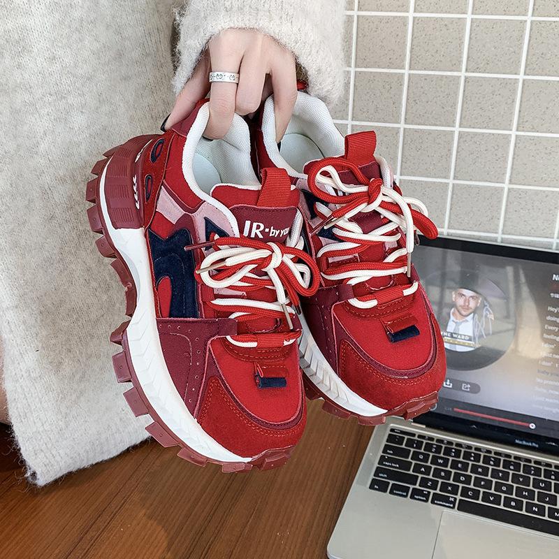 Red women's new spring and autumn color matching Forrest Gump shoes show small platform sports versatile casual shoes