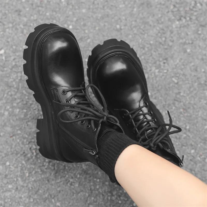 2024New Fashion Casual Leather Office Boots Winter Platform High Top Walking BootsThick Bottom Antiskid Designer Motorcycle Boot