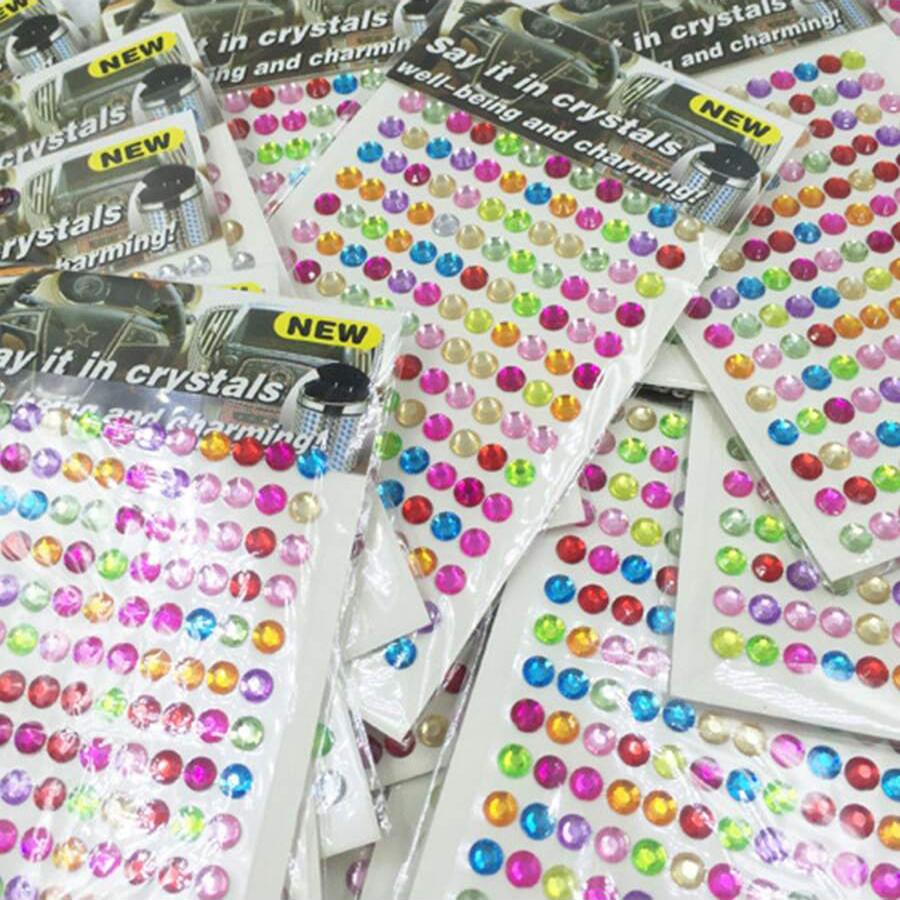 3pcs Color Self-adhesive Acrylic Crystal Sticker Drill Round Rhinestone Craft Jewels Gem Sticker for Scrapbook Diary Decoration