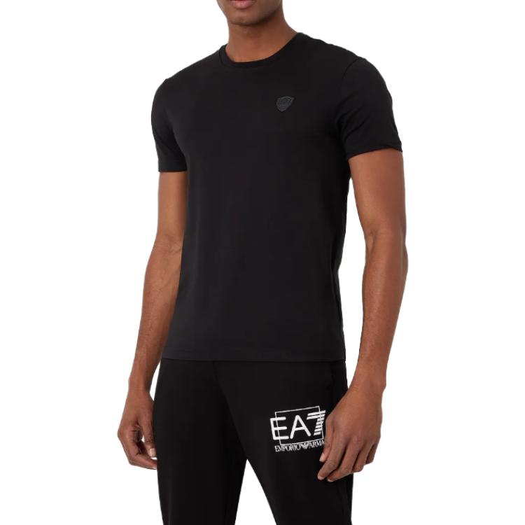 Emporio Armani EA7 SS23 Solid Logo Pullover Short Sleeve T-Shirt Men Tops Black 3RPT41-PJNTZ-1200