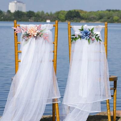 1 Pc Artificial Aisle Pew Flower Wedding Chair Decoration Arrangements With Chiffon Ribbons for Chair Back Floral Decor Reception Church Party Outdoor