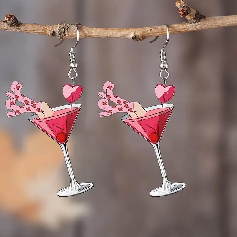 Festive Wine Glass Acrylic Earrings: Christmas & Valentine's Day Decorations
