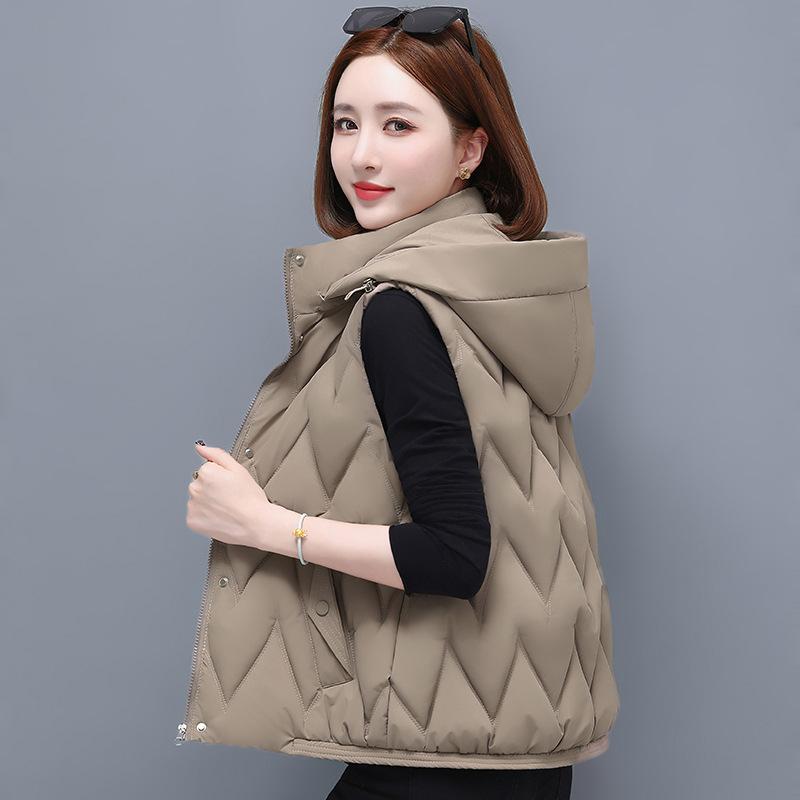 New Winter Hooded Cotton Vest Short Style Fashionable and Versatile Slim Women's Cotton Horse Clip Jacket