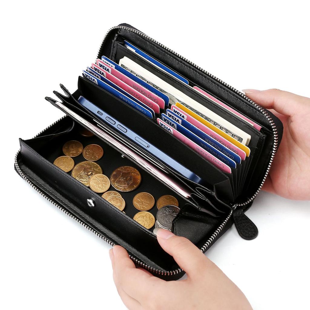 Multifunctional leather wallet large capacity men's and women's clutch bag first layer cowhide mobile phone bag clutch bag retro change bag