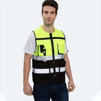 Neue Warnweste mit mehreren Taschen, reflektierende Kleidung, Bau, Radfahren, Pflicht, fluoreszierende Warnweste