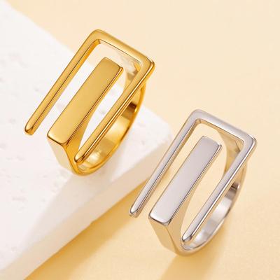 INS Stil Geometrisches Hohllinien-Design Edelstahlring