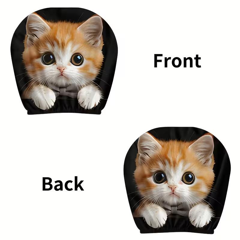 

2-Piece Cute Orange Cat Print Car Headrest Covers, Car Interior Accessories, Soft And Comfortable, Easy To Install And Remove A